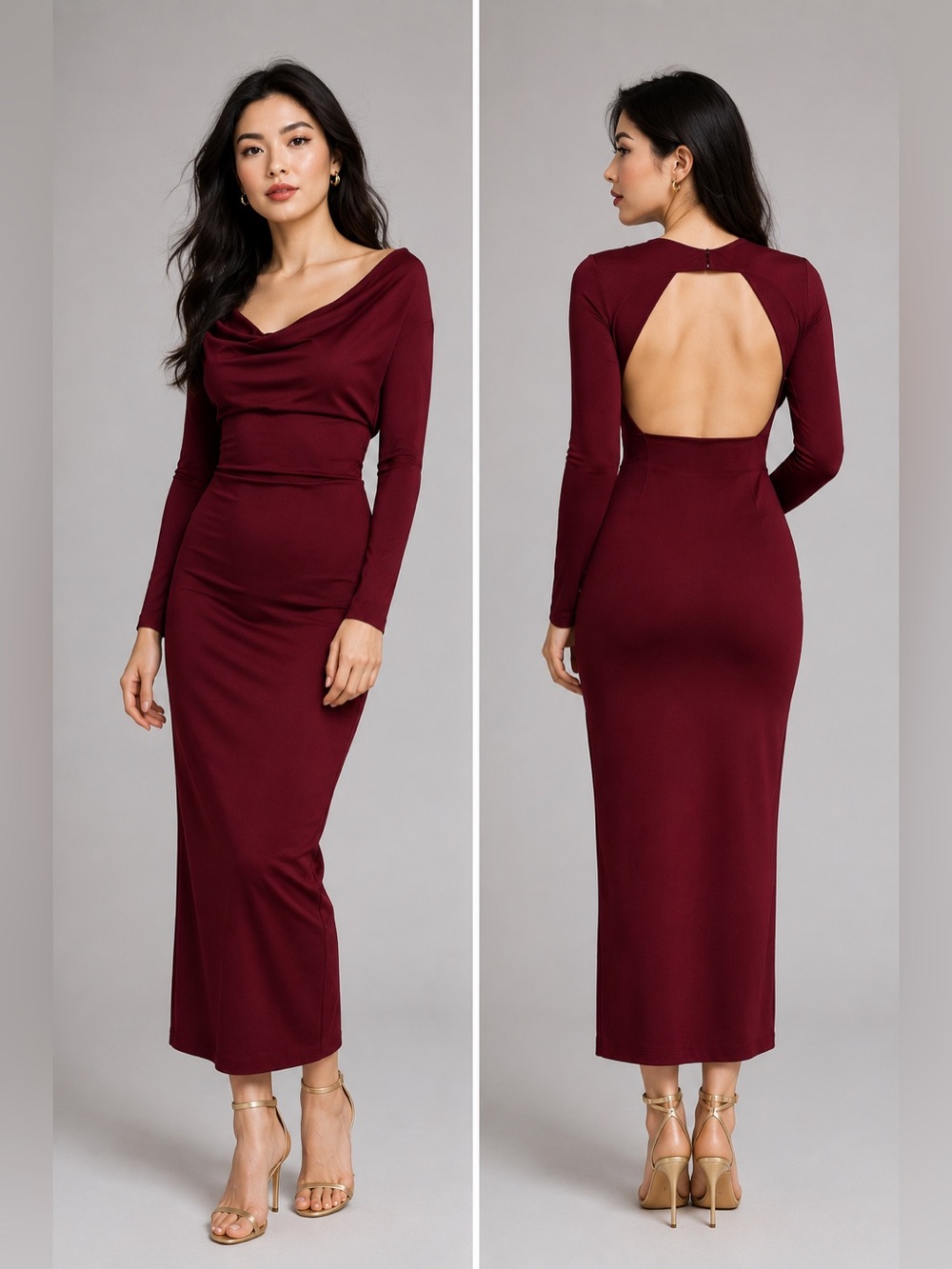 NWOT Zara Maroon Open Back Maxi Dress Wedding Guest Small (tag fell off)